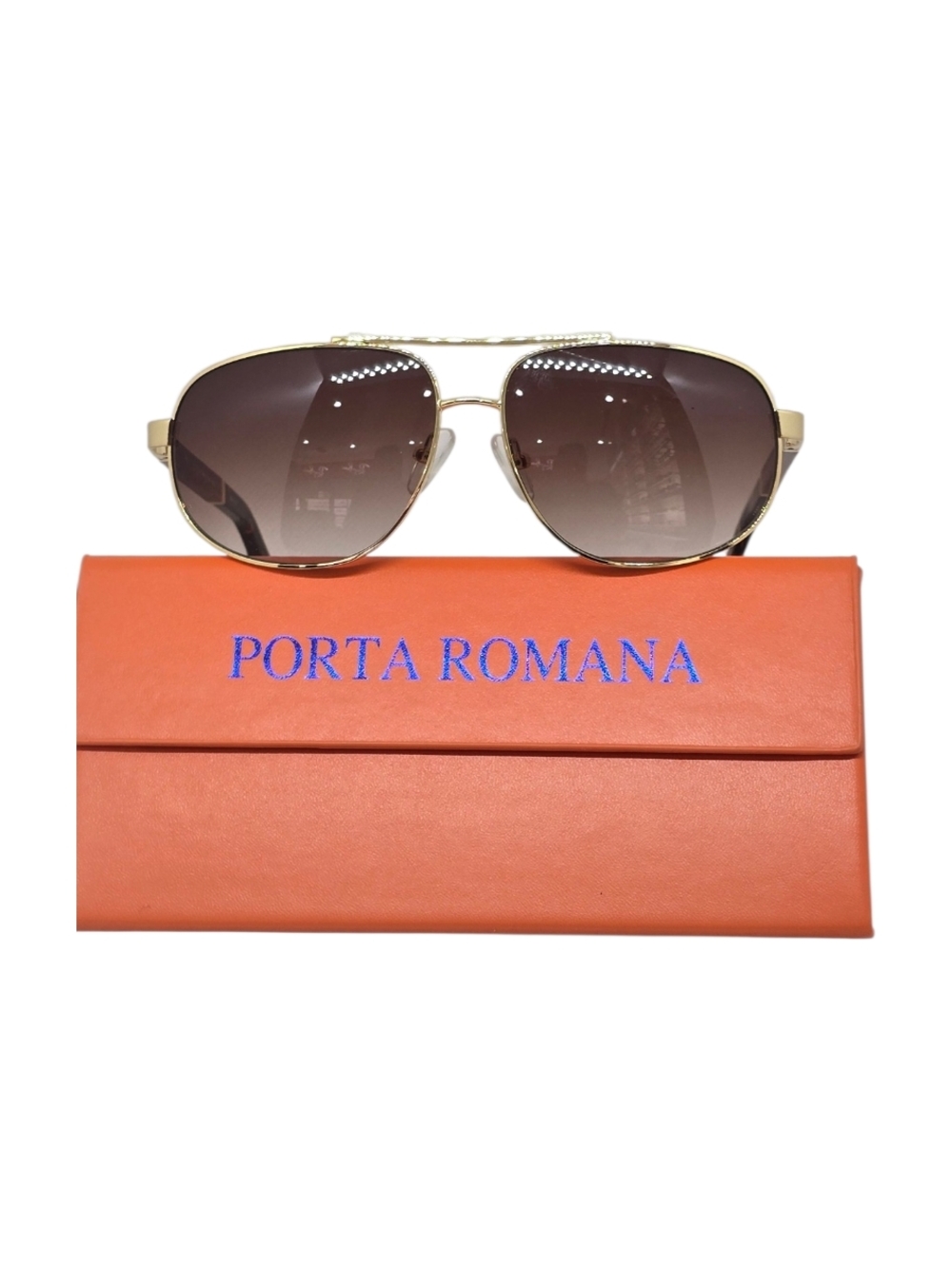 Porta Romana Gold Frame Sunglasses with Brown Gradient Lenses AND WOODEN TEMPLES